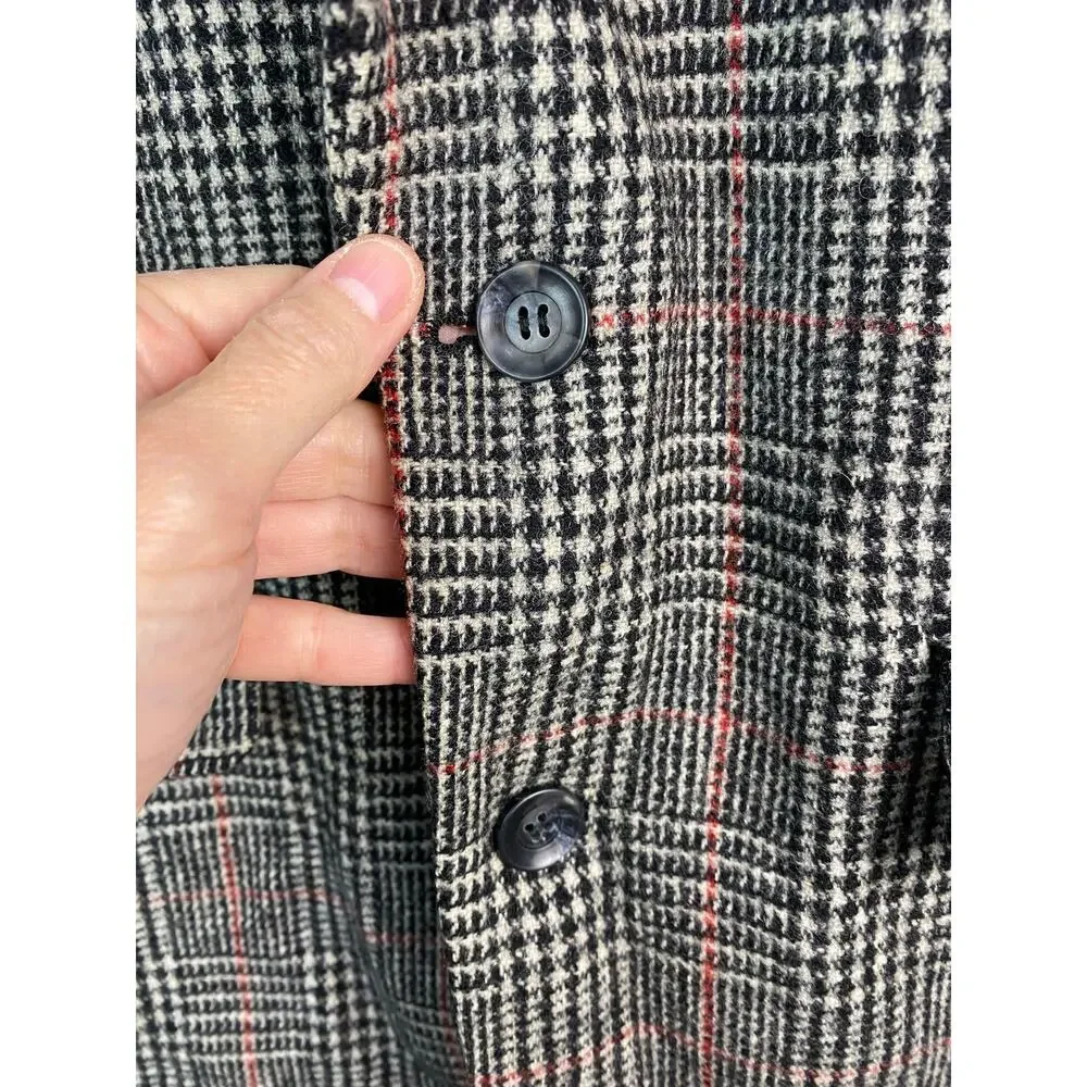 Bronzini Men's 40R Lined 100% Wool Black Red Classic Plaid‎ Blazer *
